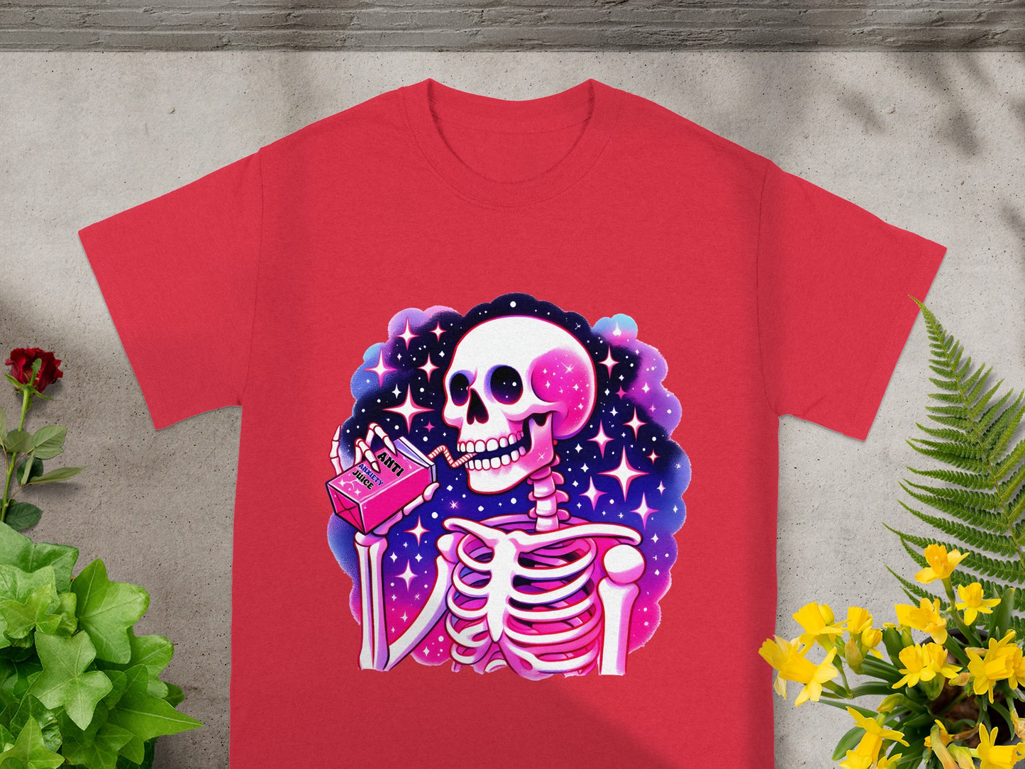 Skeleton Drinking Anti Juice Space Stars Design Shirt