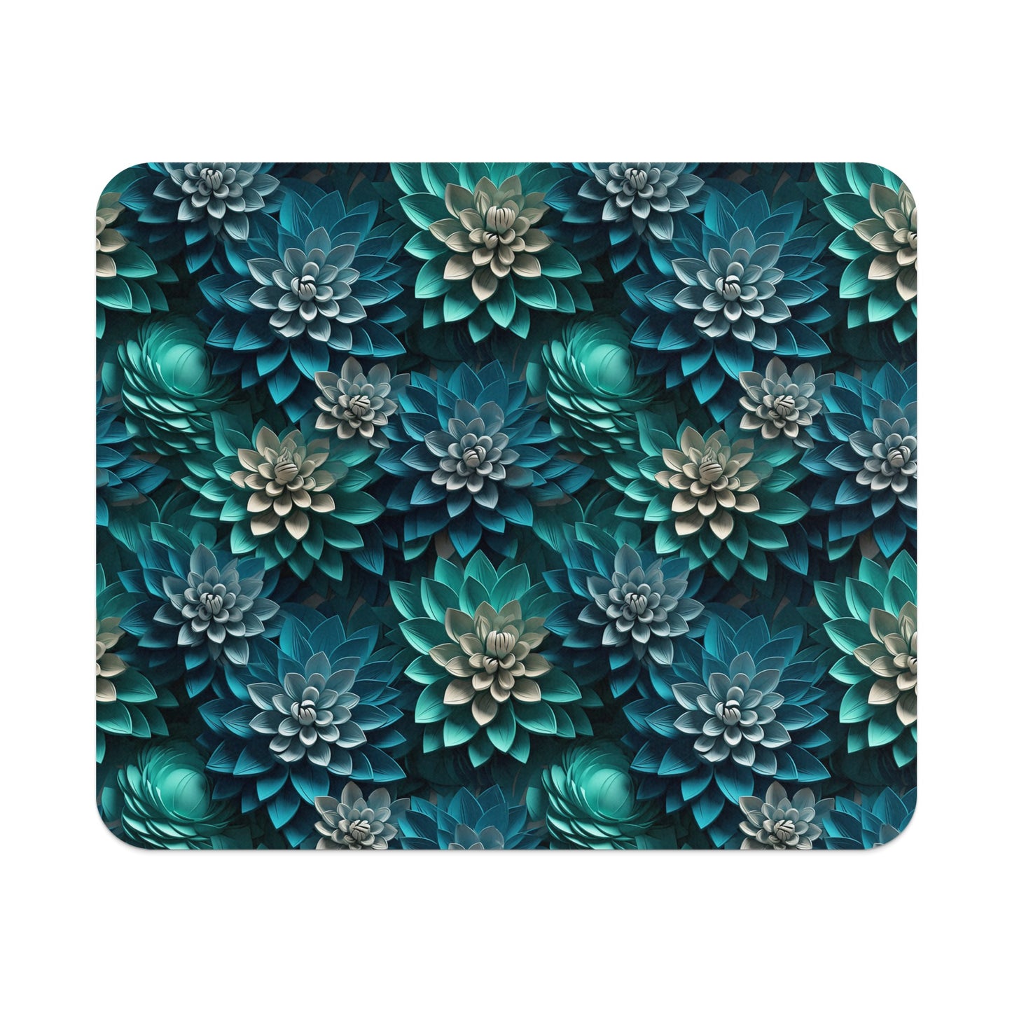Green and Blue Floral Design Rectangular Mouse Pad