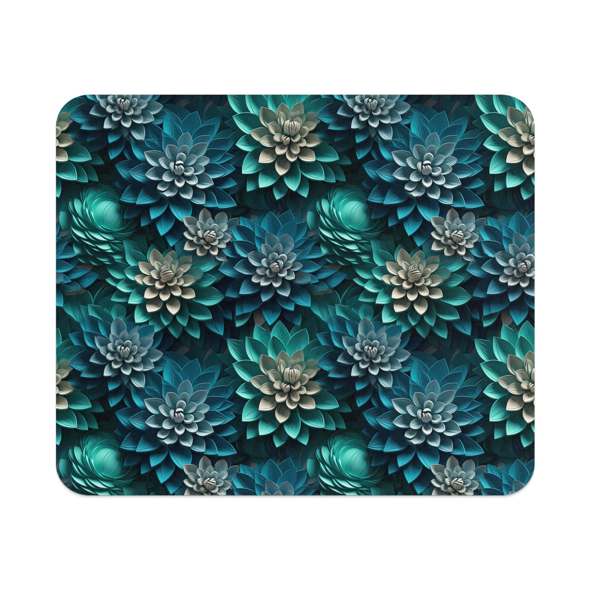 Green and Blue Floral Design Rectangular Mouse Pad