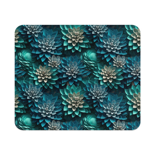 Green and Blue Floral Design Rectangular Mouse Pad