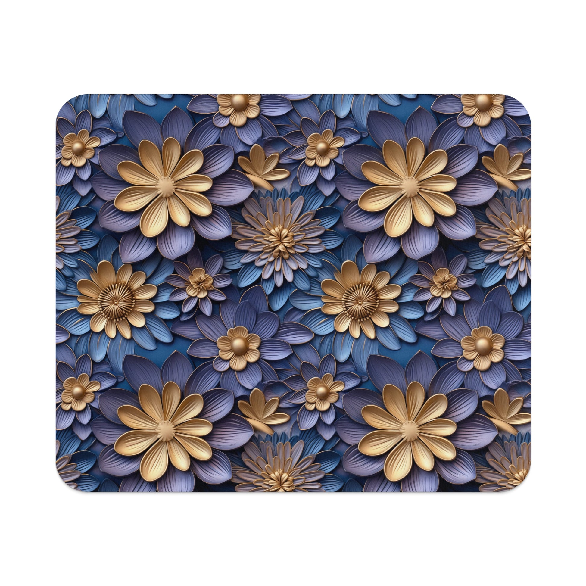 Blue and Gold Floral design Mouse Pad for Office or Home