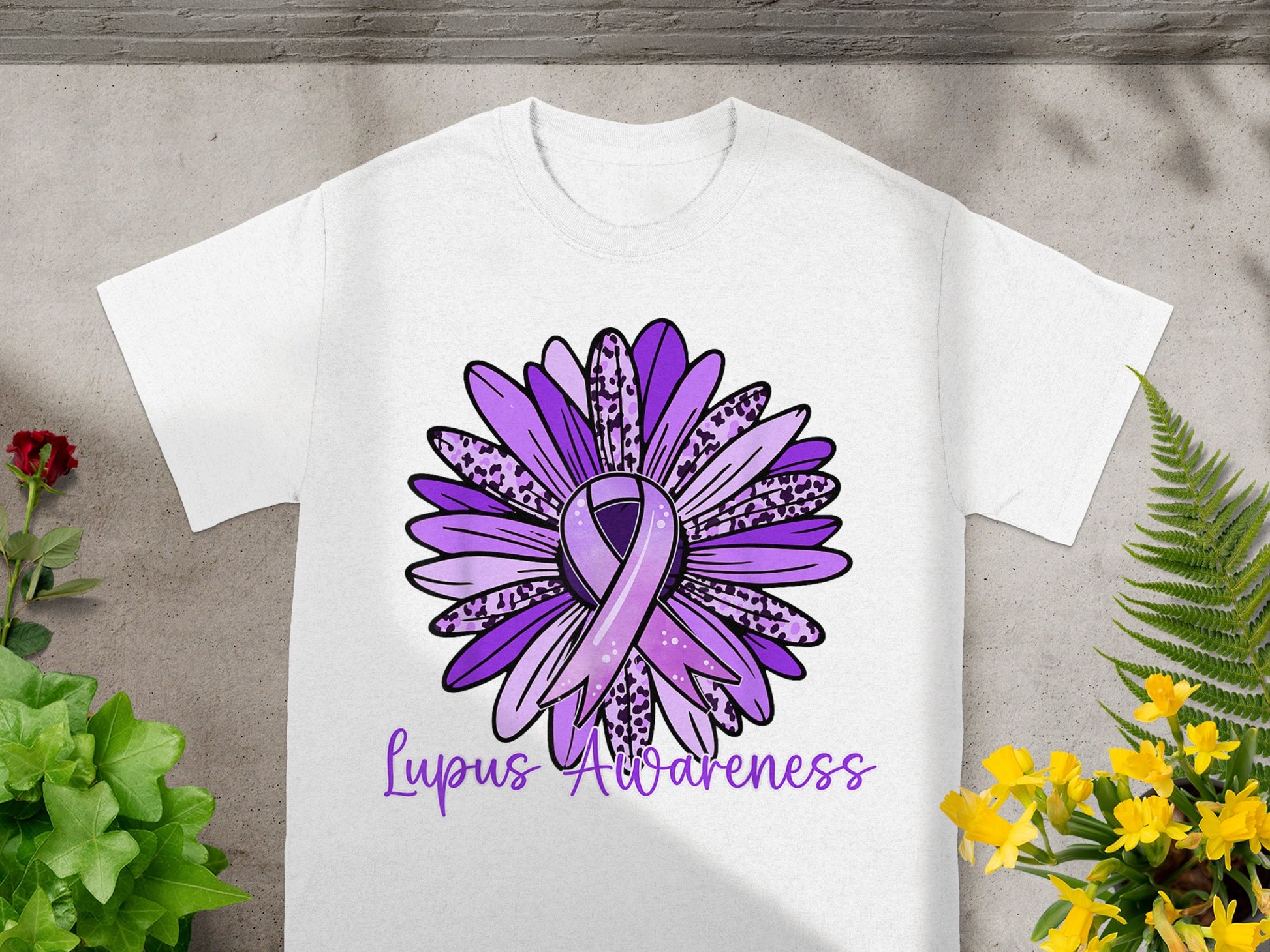 Lupus Awareness Purple Ribbon Flower Tee Shirt