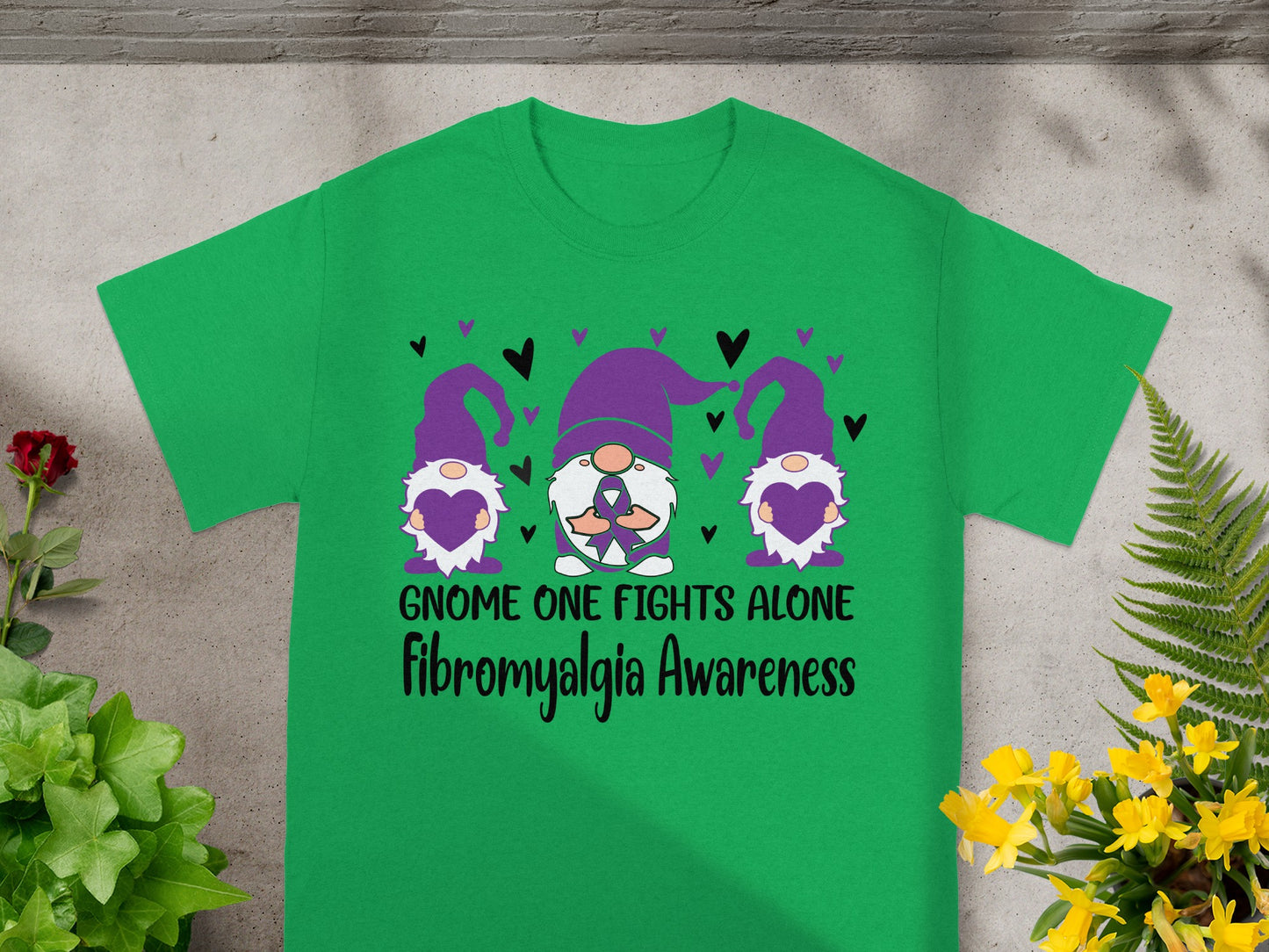 Gnome One Fights Alone Fibromyalgia Awareness T-Shirt