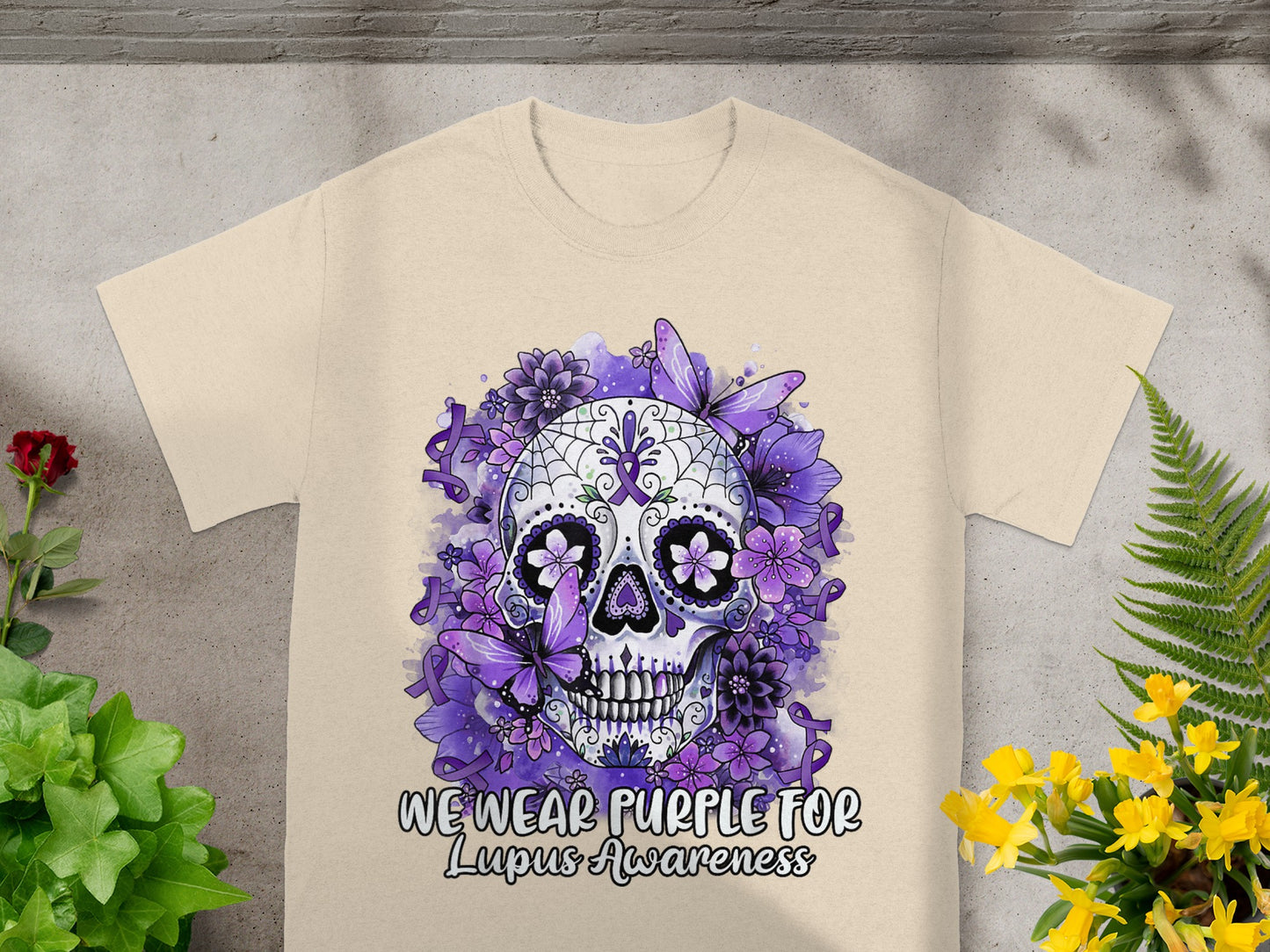 We Wear Purple For Lupus Awareness Skull T-Shirt