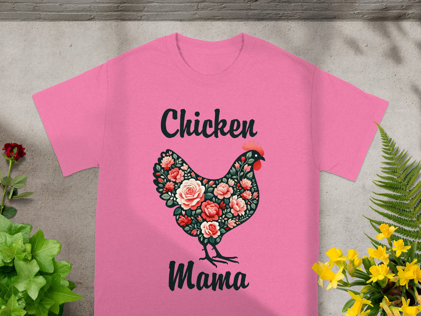 Chicken Mama Floral Design T-Shirt