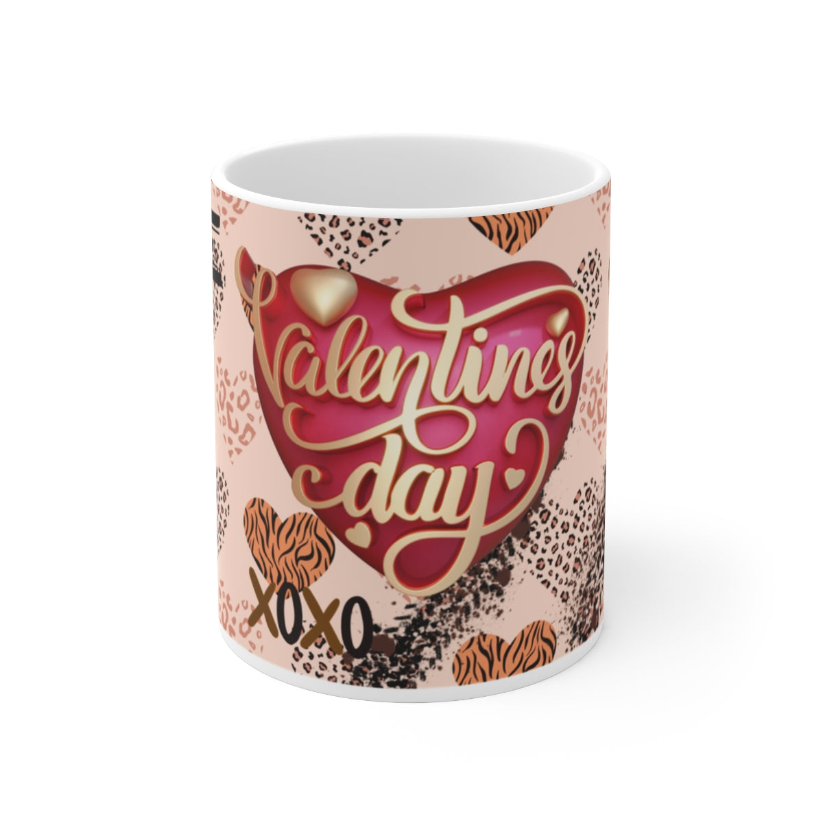 Valentine's Day Heart XOXO Mug with Animal Print Design