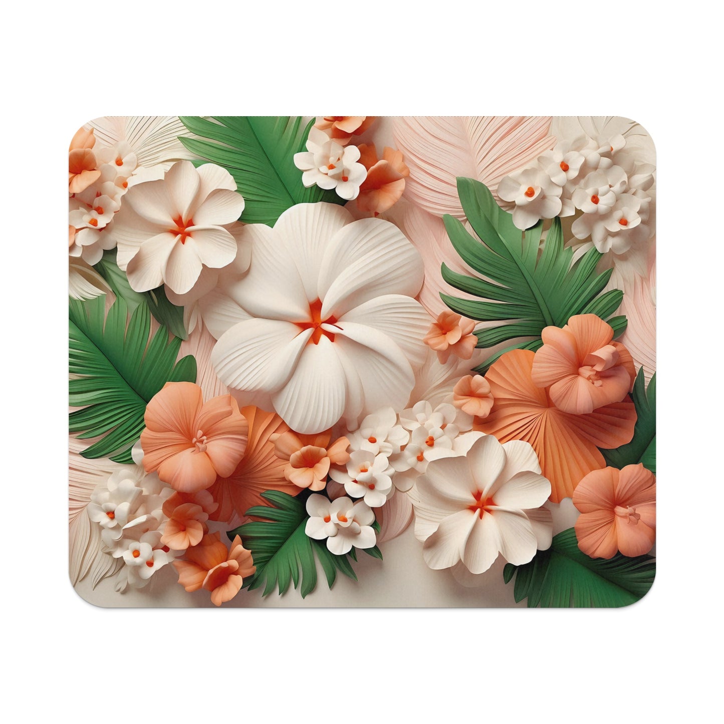 Tropical Floral Pattern with Green Leaves Mouse Pad