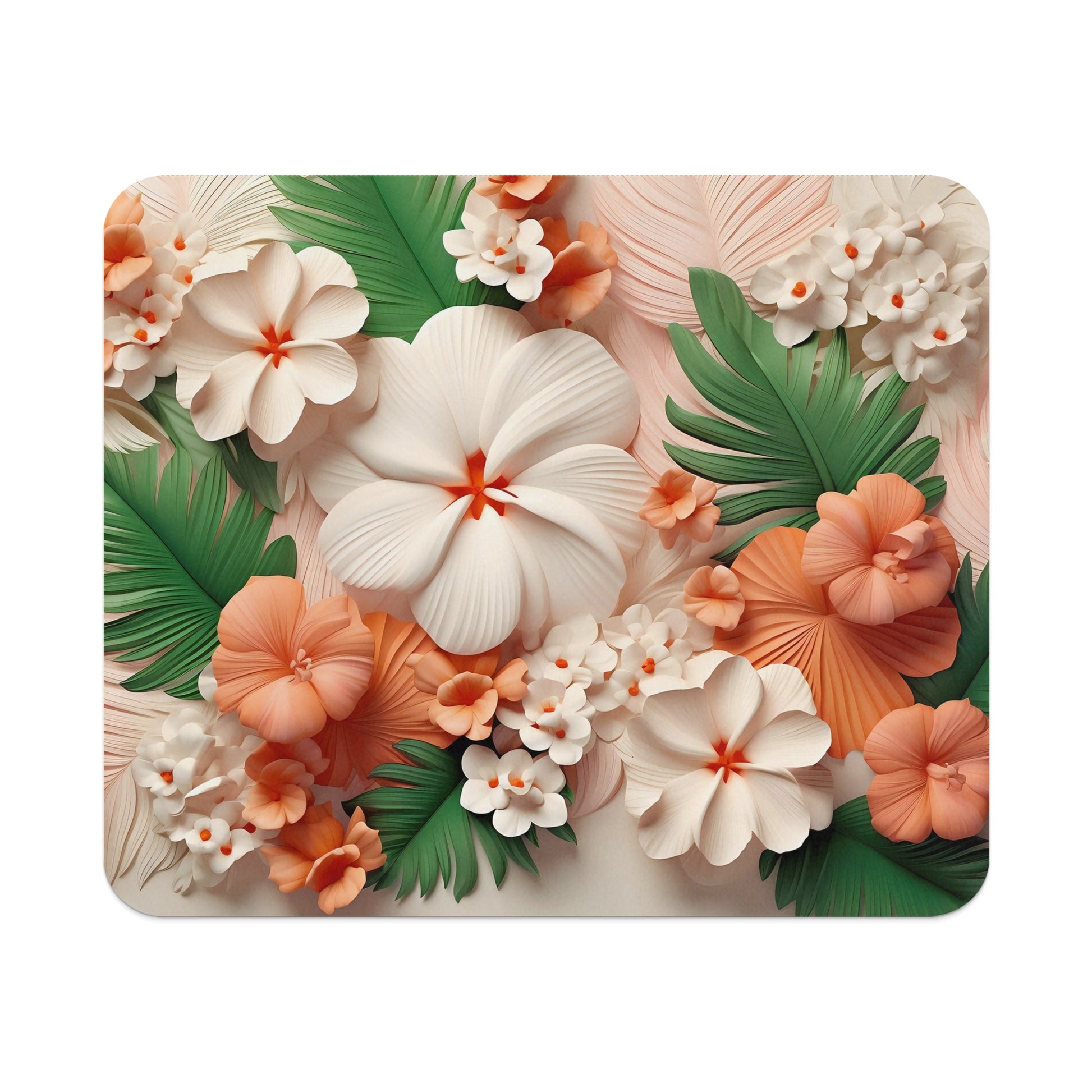 Tropical Floral Pattern with Green Leaves Mouse Pad