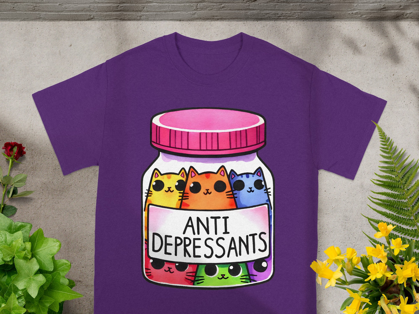 Anti Depressants Cute Cats in a Jar Design T-shirt