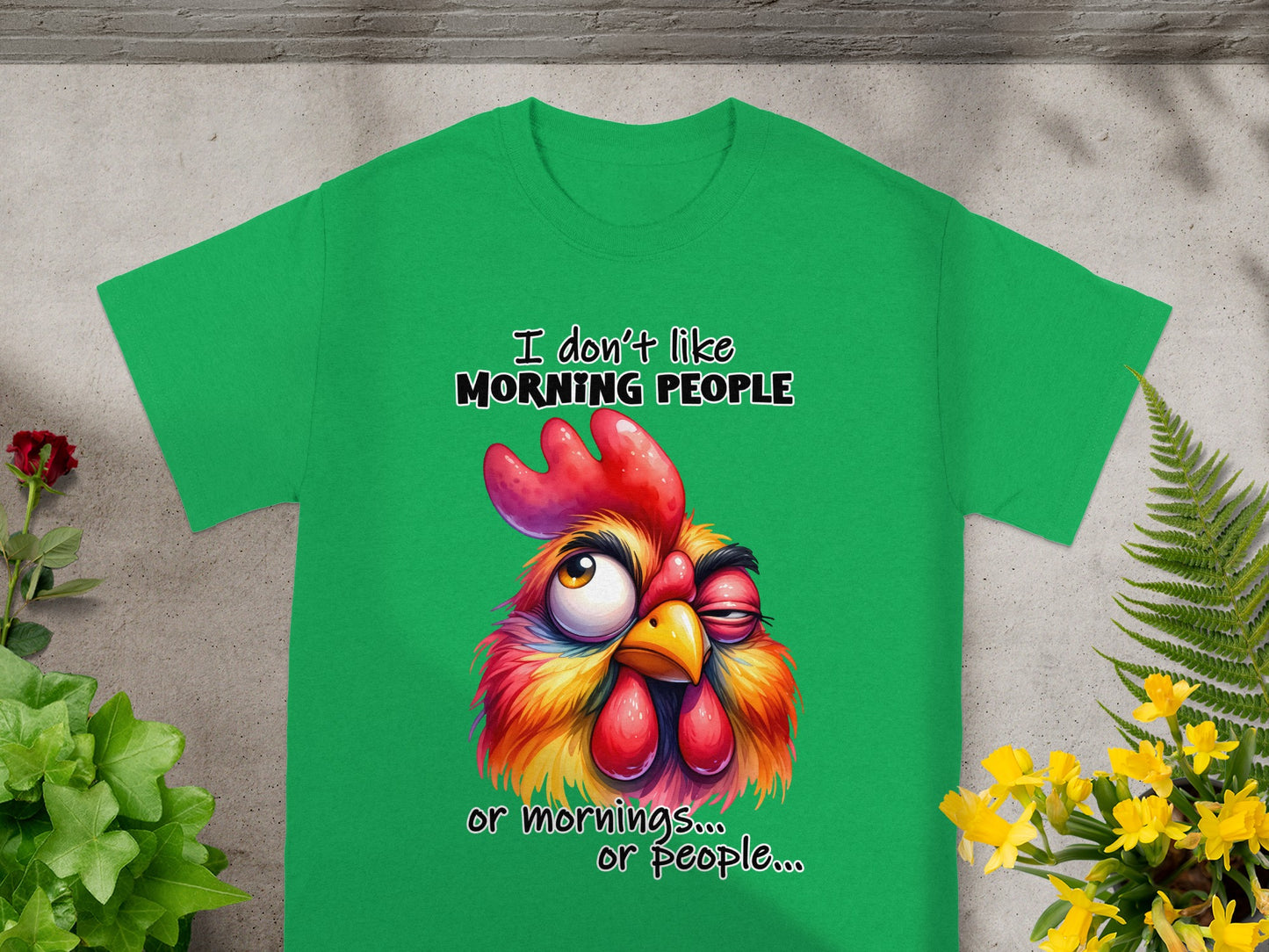 I Don't Like Morning People Funny Colorful Rooster Shirt