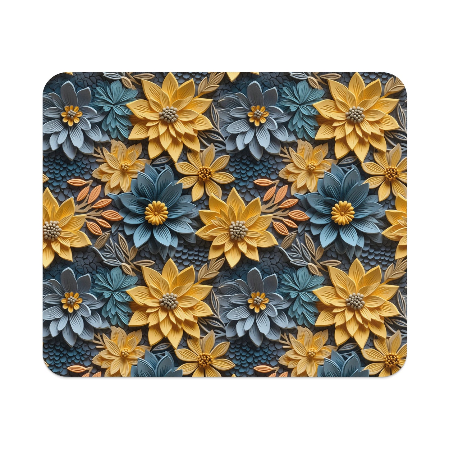 Vibrant Blue and Yellow Floral Pattern Desk Mat