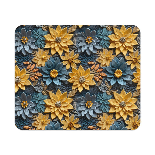 Vibrant Blue and Yellow Floral Pattern Desk Mat