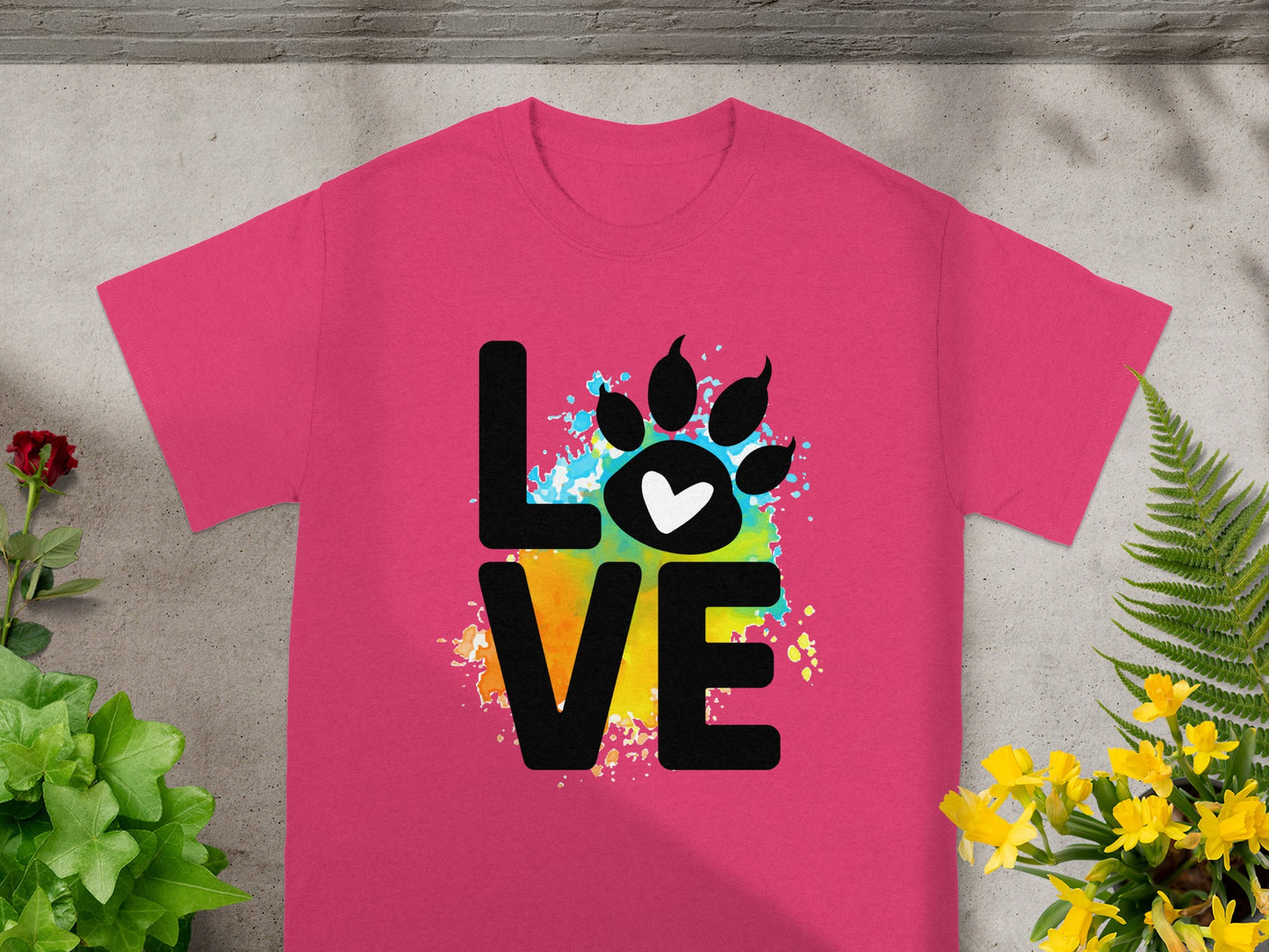 Colorful Love Paw Print Design T-Shirt for Animal Lovers