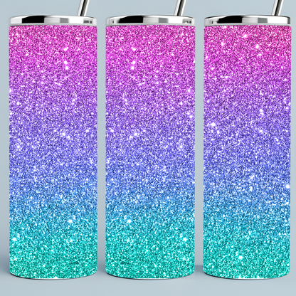 Bright Glitter Pink, Purple, and Teal tumbler