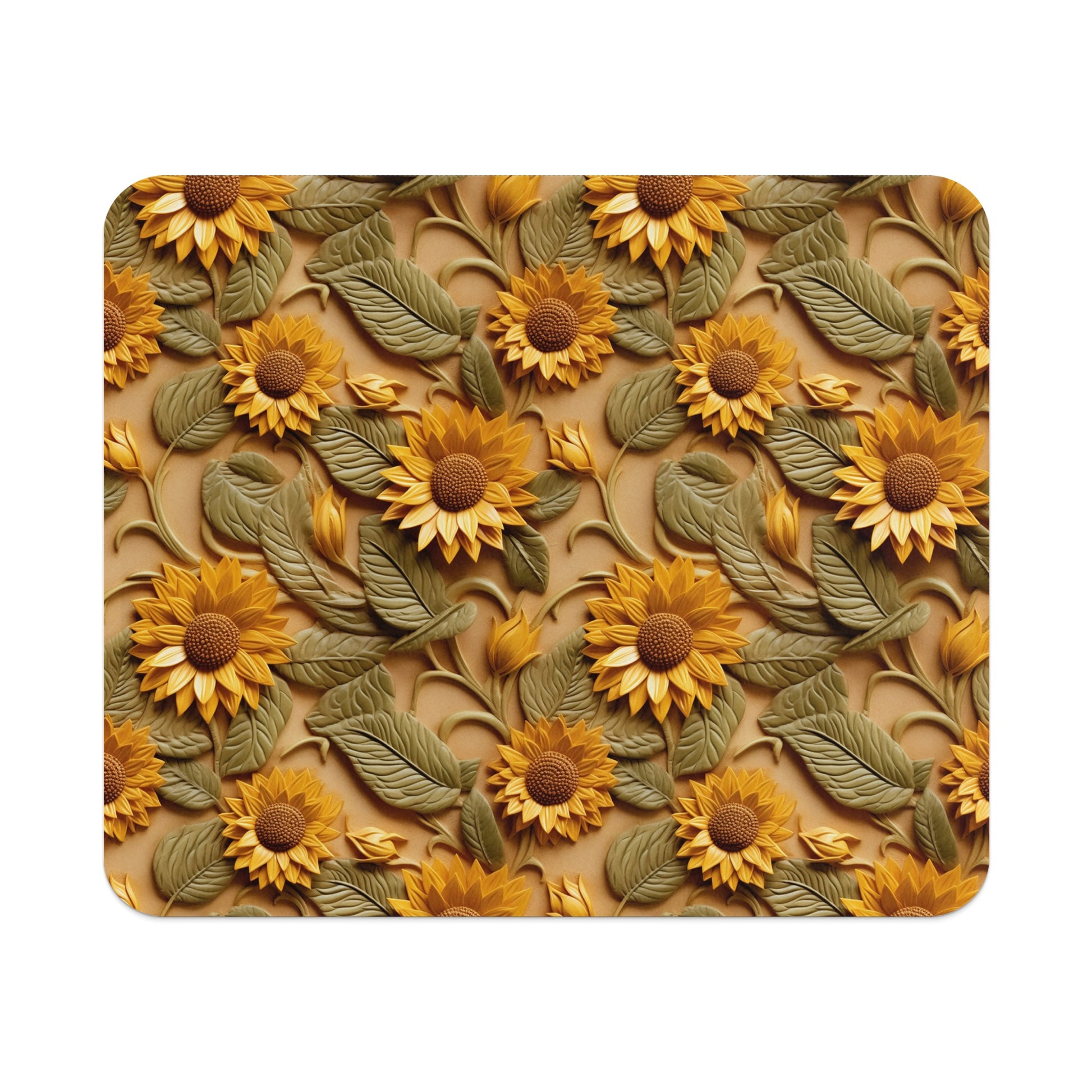 Sunflower Pattern with Leaves Decor Mouse Pad