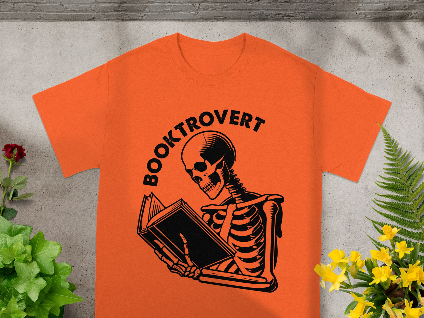 Booktrovert Skeleton Reading Book Graphic Shirt