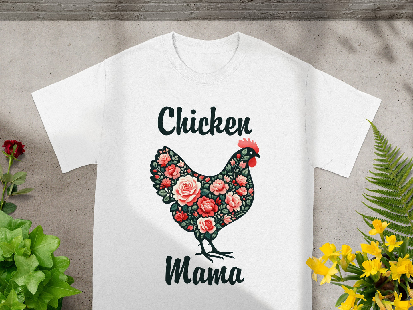 Chicken Mama Graphic Floral Chicken T-Shirt