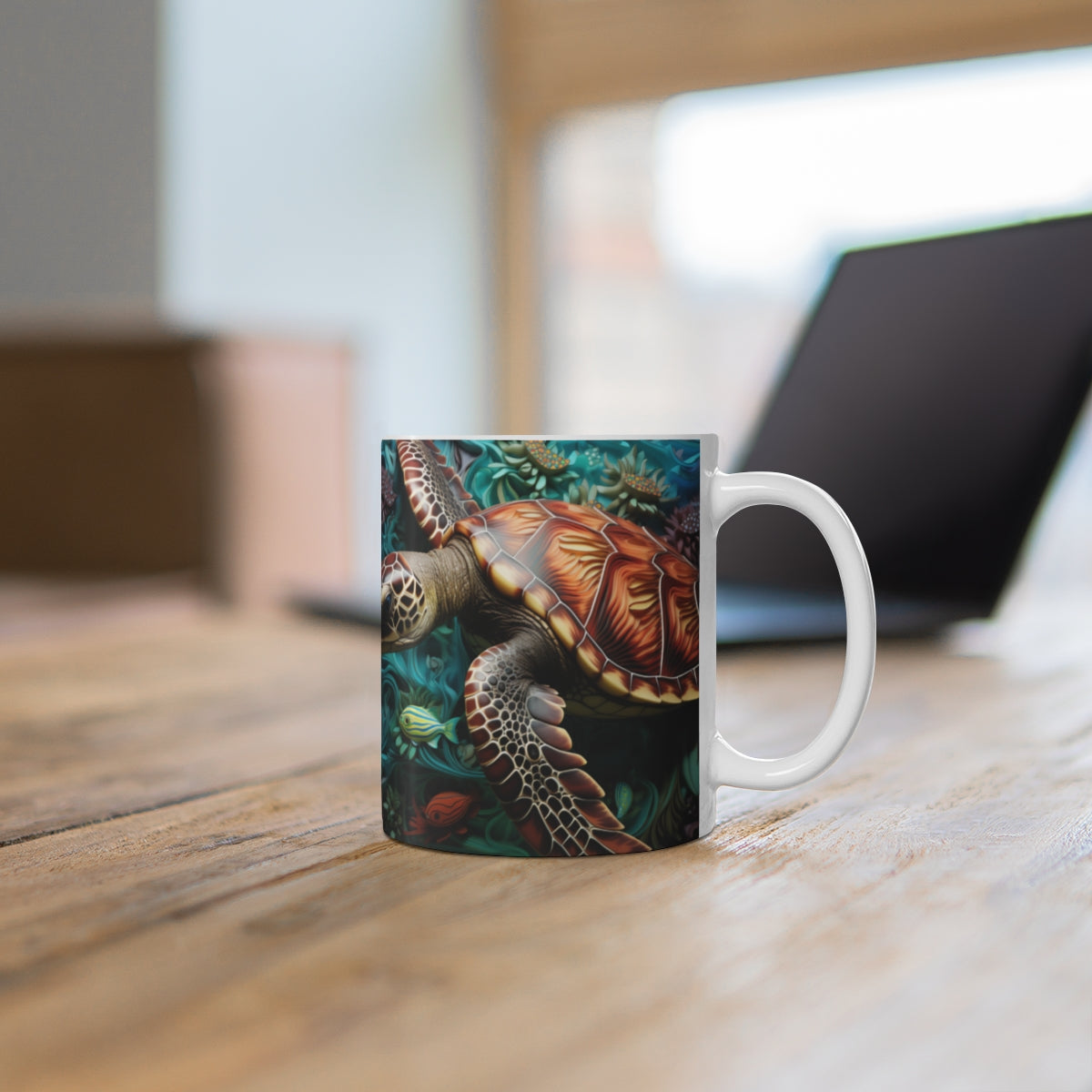 Vibrant Sea Turtle Design Ceramic Coffee Mug
