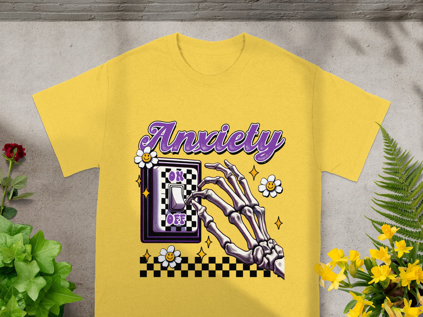 Anxiety On Off Switch Graphic Yellow T-shirt