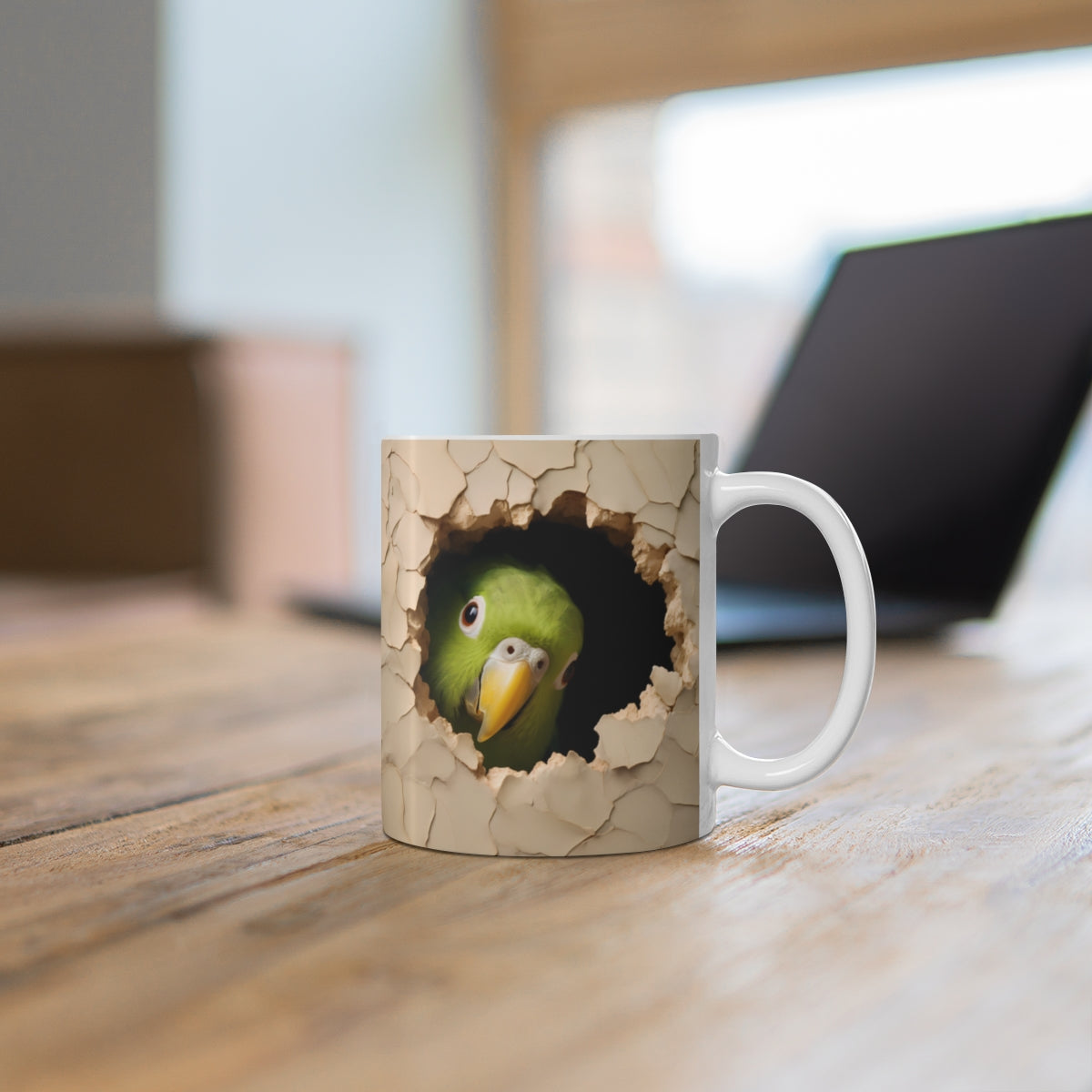 Parrot Peeking Through Hole Coffee Mug Novelty Gift