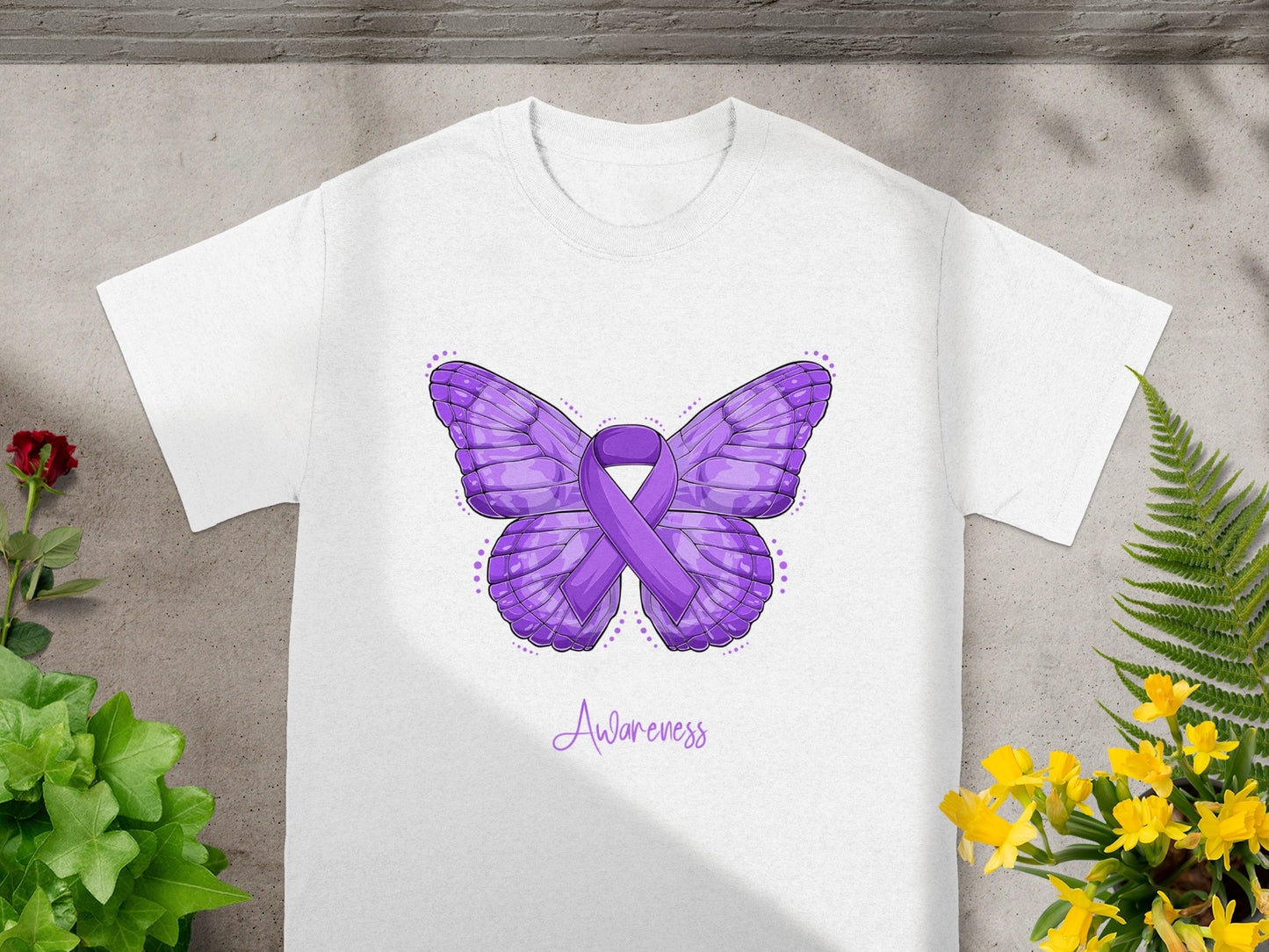 Purple Ribbon Butterfly Awareness T-shirt