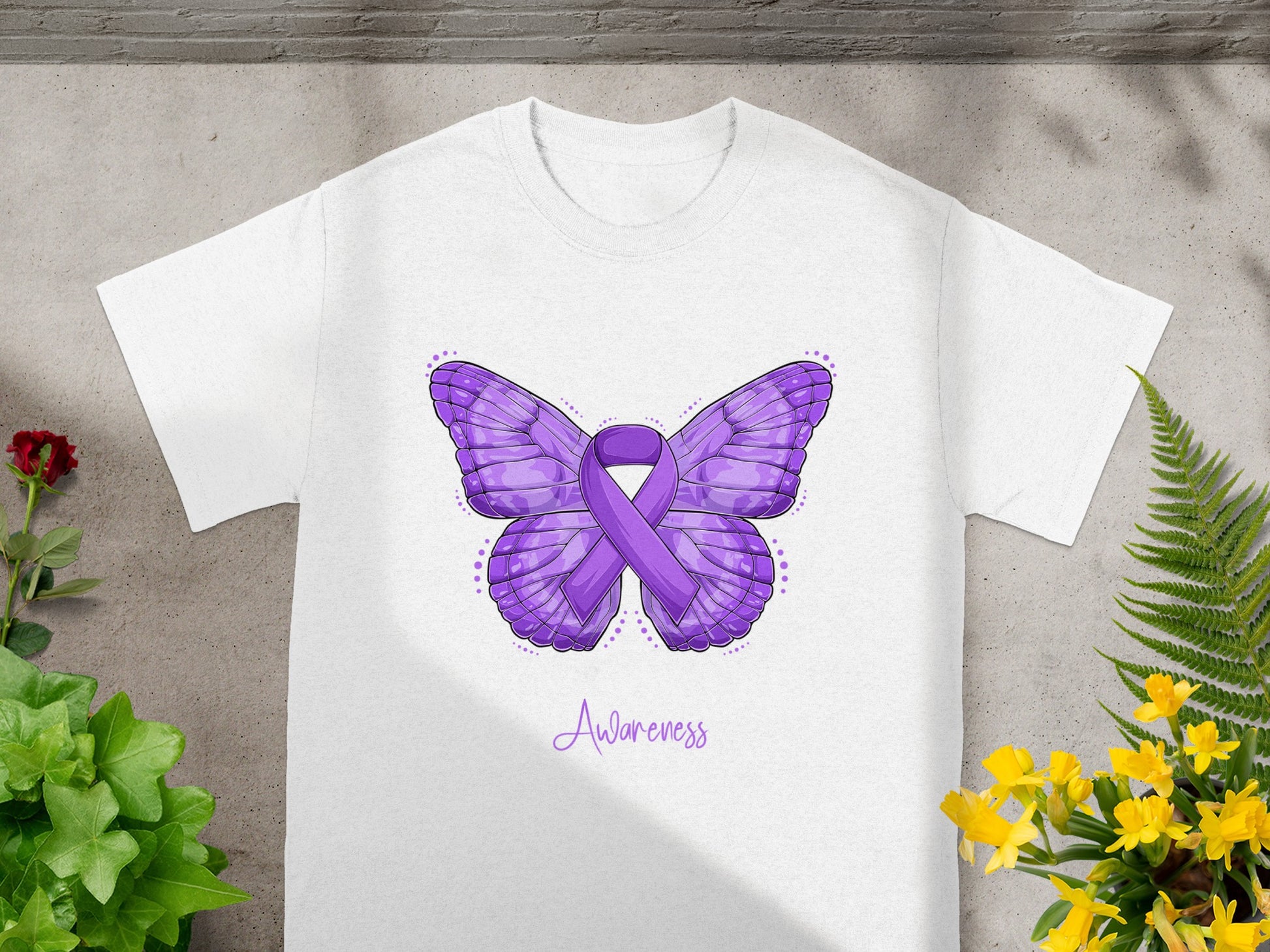 Purple Ribbon Butterfly Awareness T-shirt
