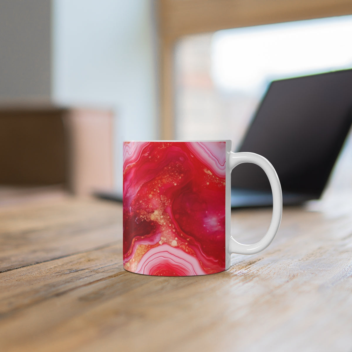Vibrant Red and Pink Marbled Design Mug for Coffee