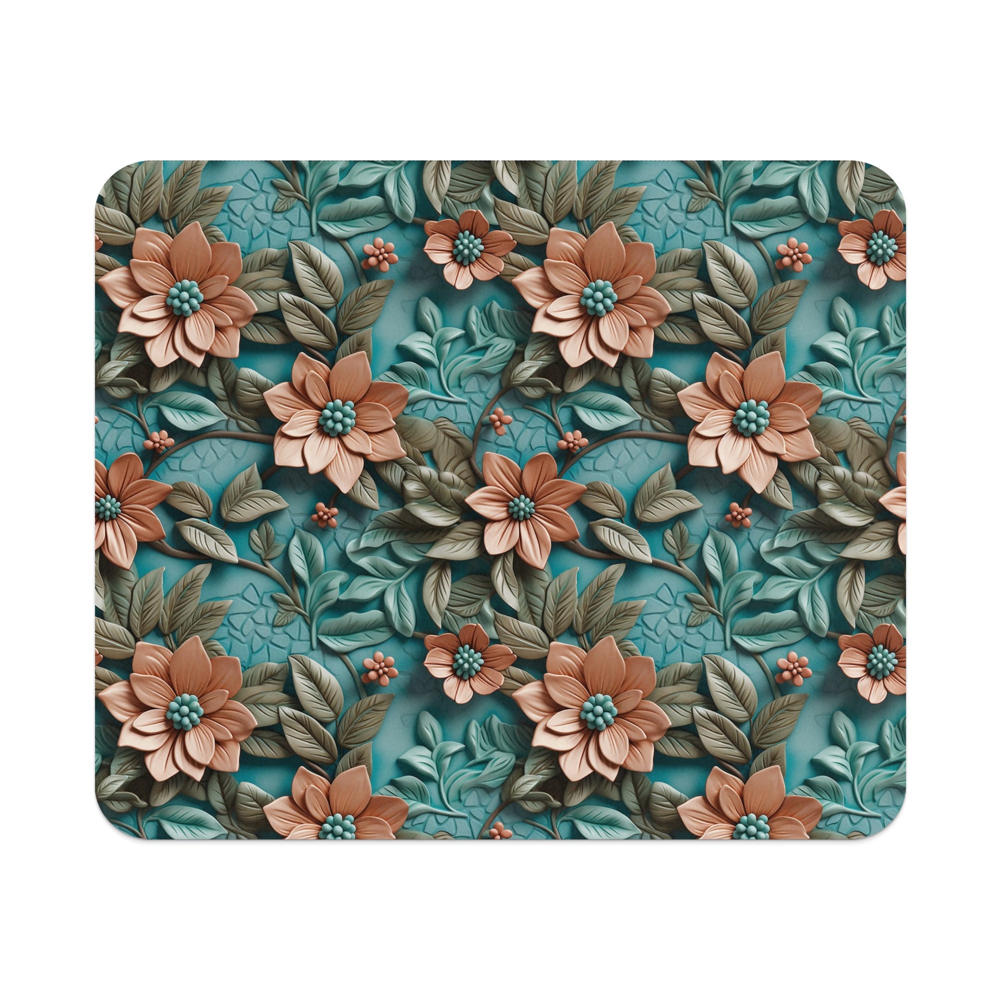 Floral Patterned Mouse Pad with Leaves and Flowers