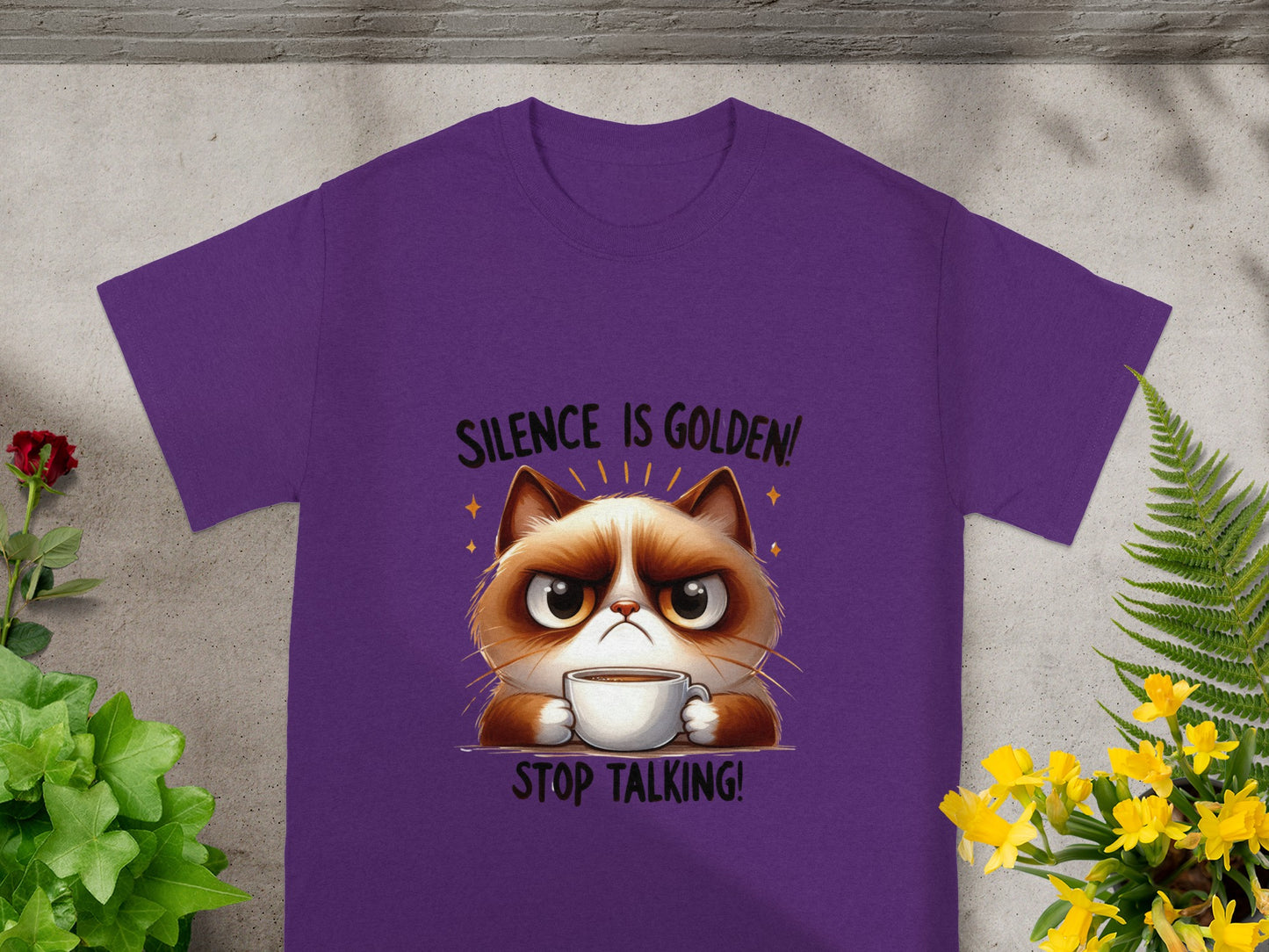 Silence is Golden Stop Talking Funny Cat Graphic Shirt