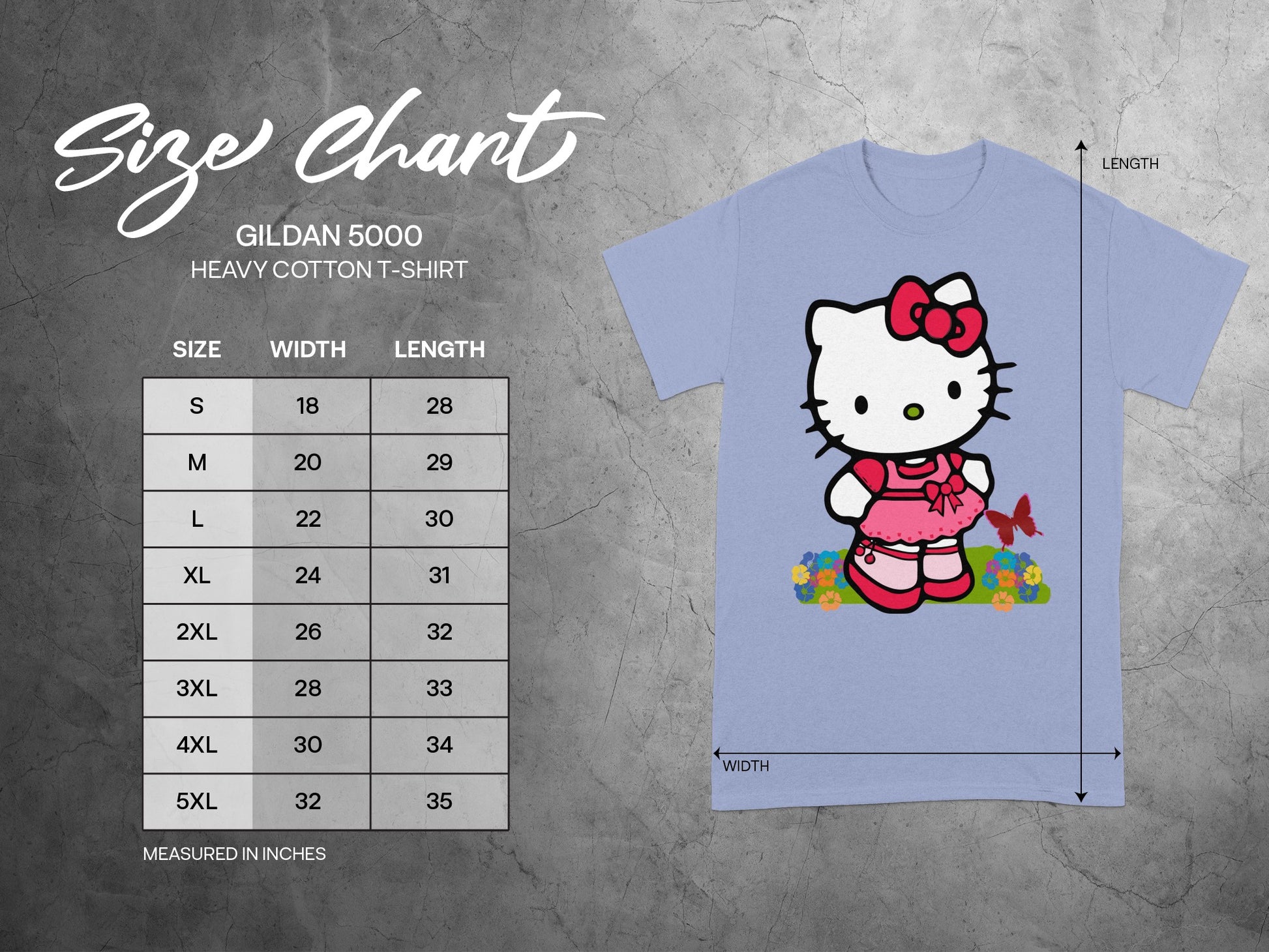 Hello Kitty GILDAN 5000 T-SHIRT Size Chart product type