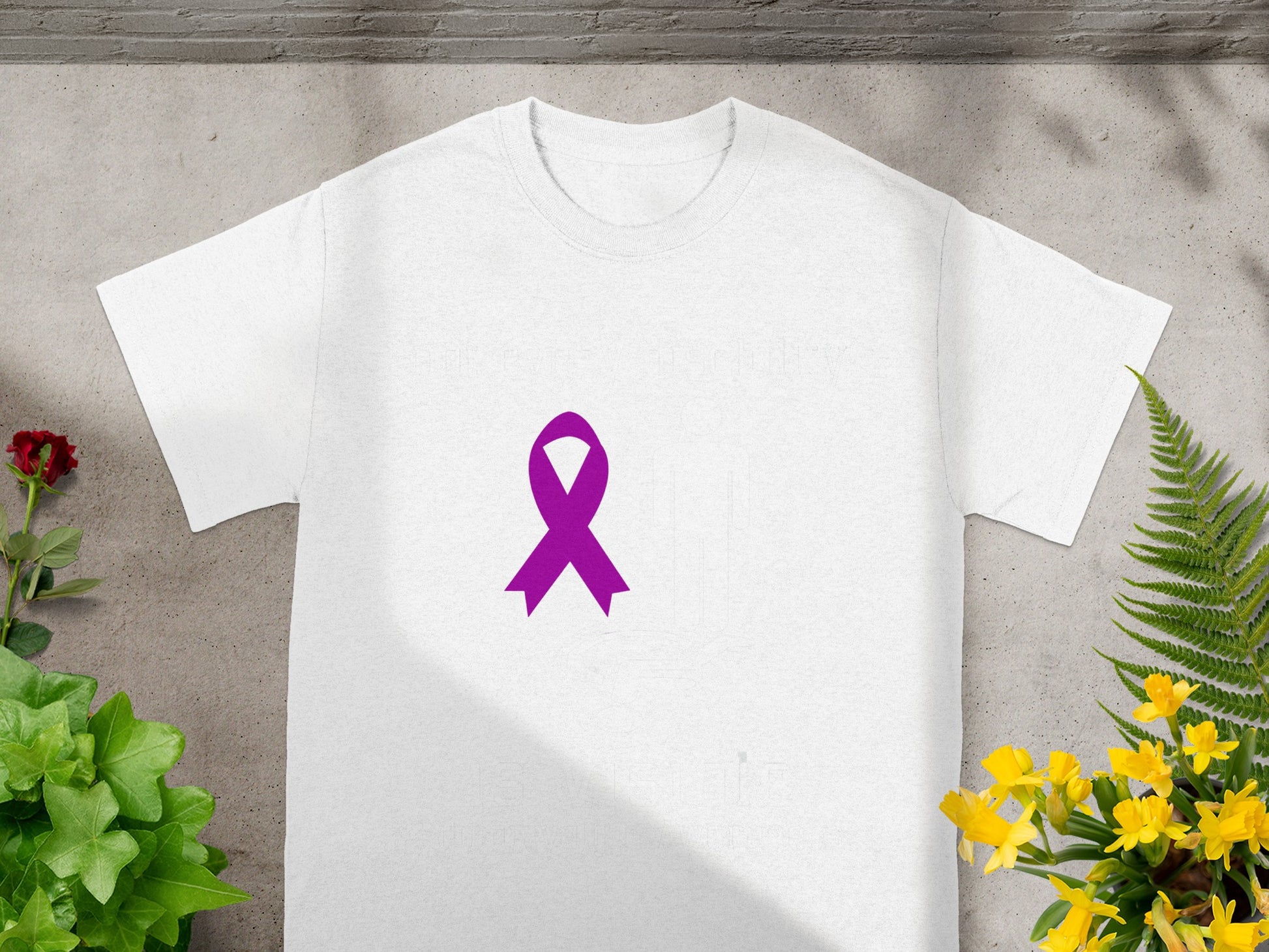 White Shirt Featuring Purple Awareness Ribbon Design