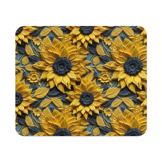 Vibrant Sunflower Patterned Design on Blue Background