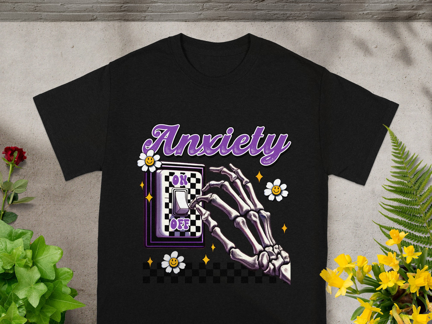 Anxiety On Off Skeleton Hand Graphic T-shirt