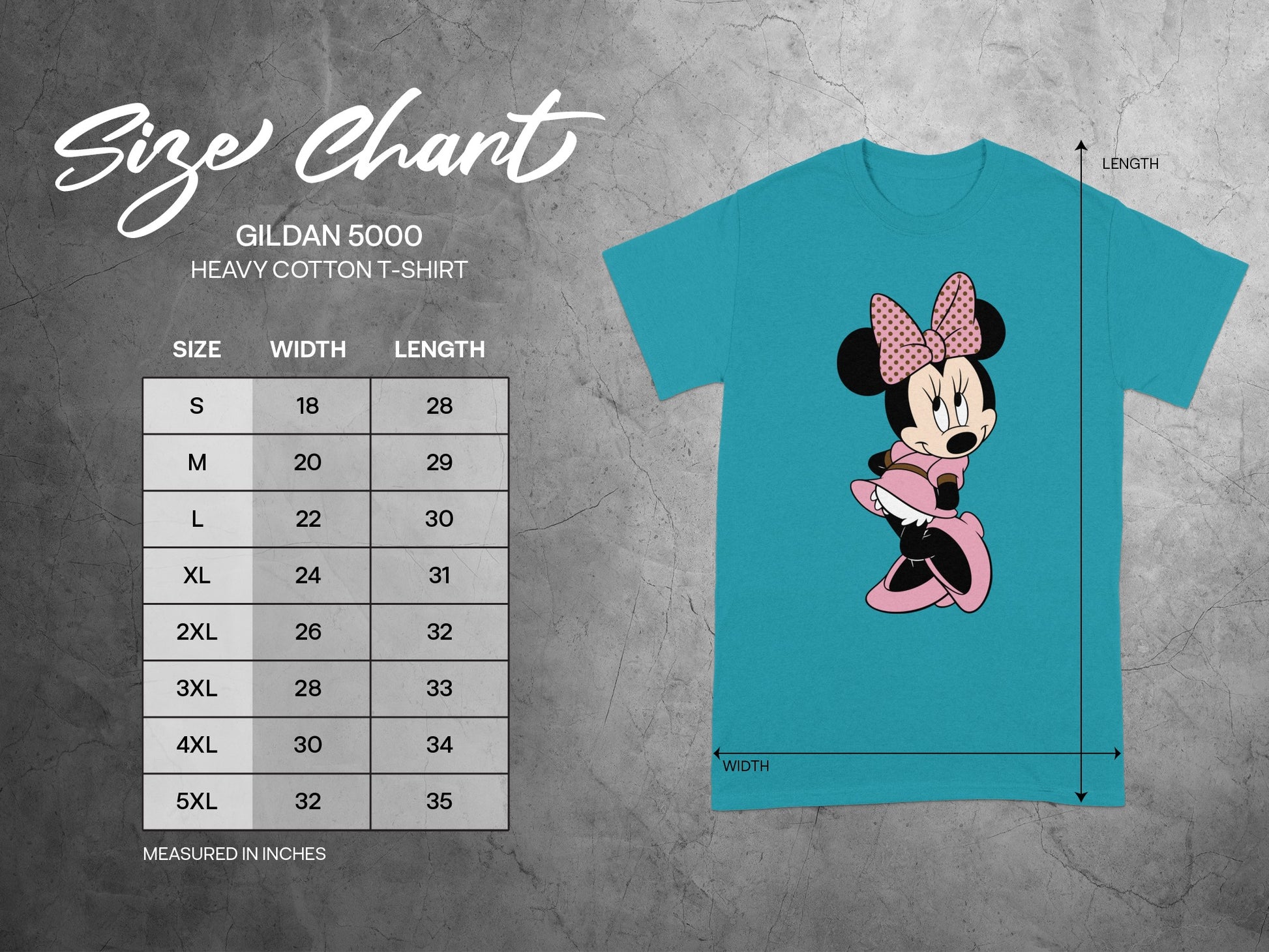 Gildan 5000 Size Chart Inches Minnie Mouse product type