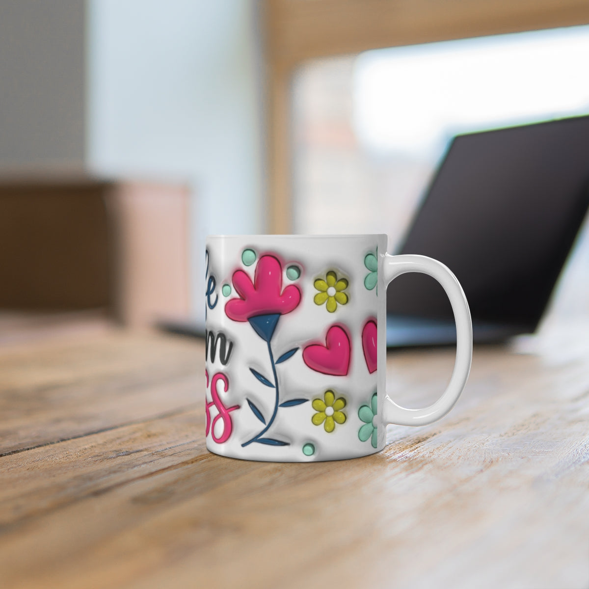 Colorful Heart and Flower Design White Mug