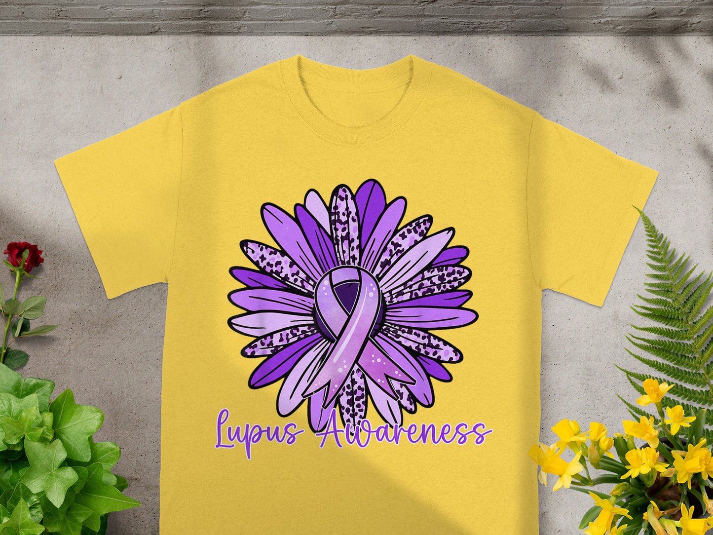 Lupus Awareness Sunflower Ribbon Graphic T-Shirt
