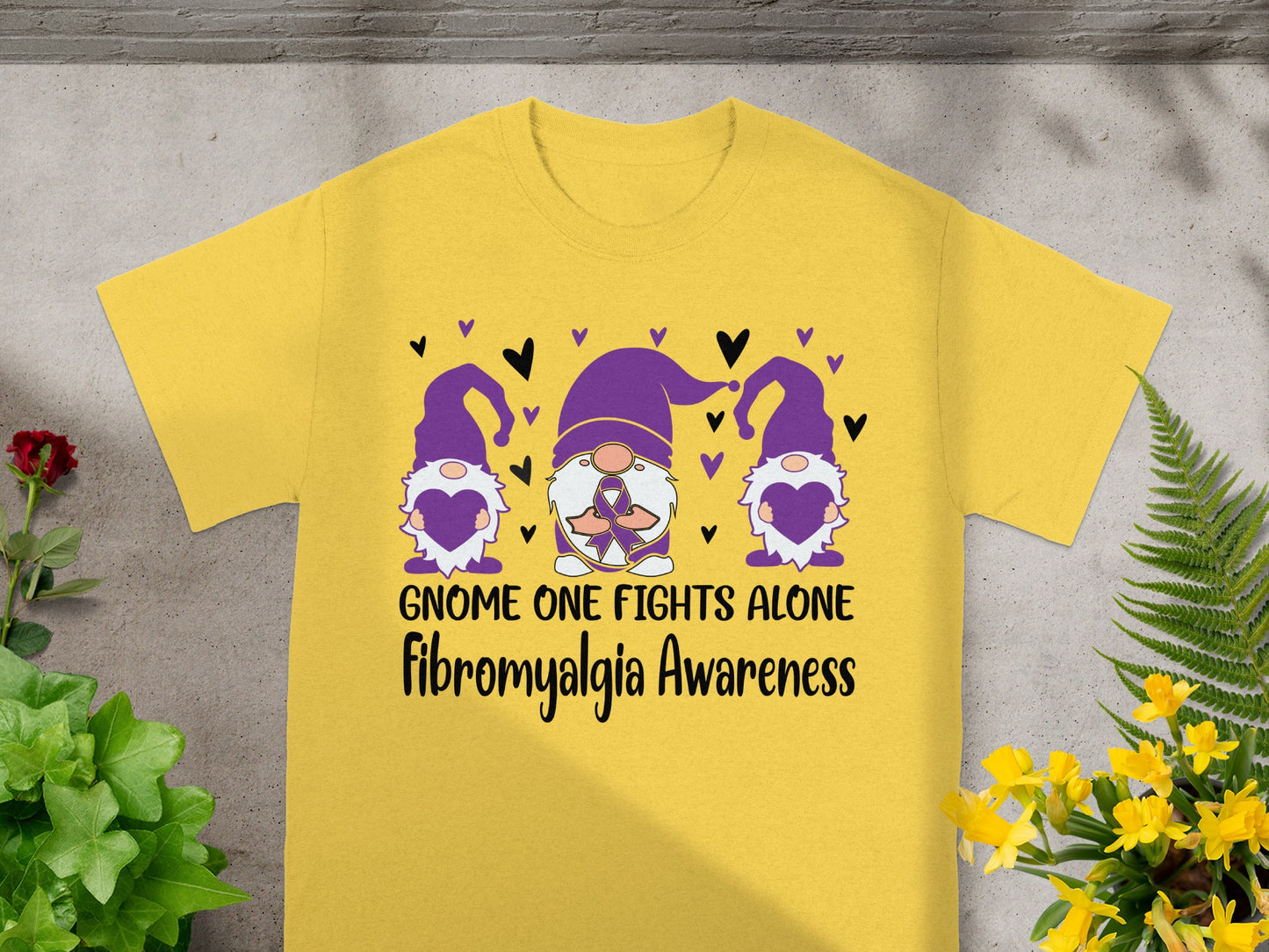 Gnome One Fights Alone Fibromyalgia Awareness Shirt