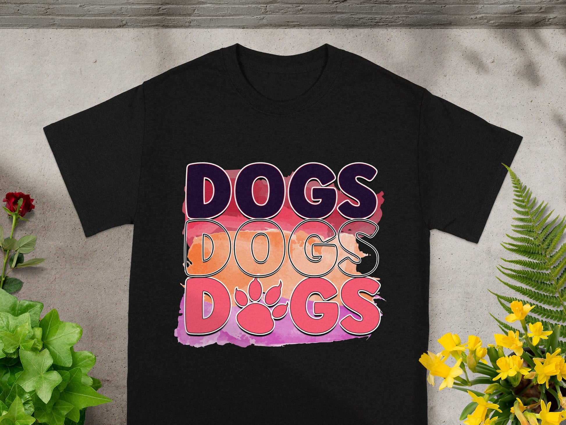 Colorful Retro Dogs Design Graphic T-Shirt