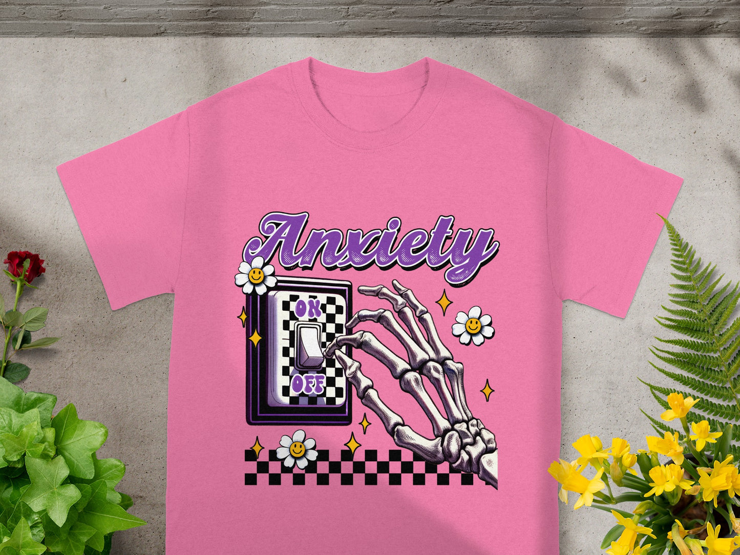 Anxiety Skeleton Hand On Off Switch Graphic T-Shirt
