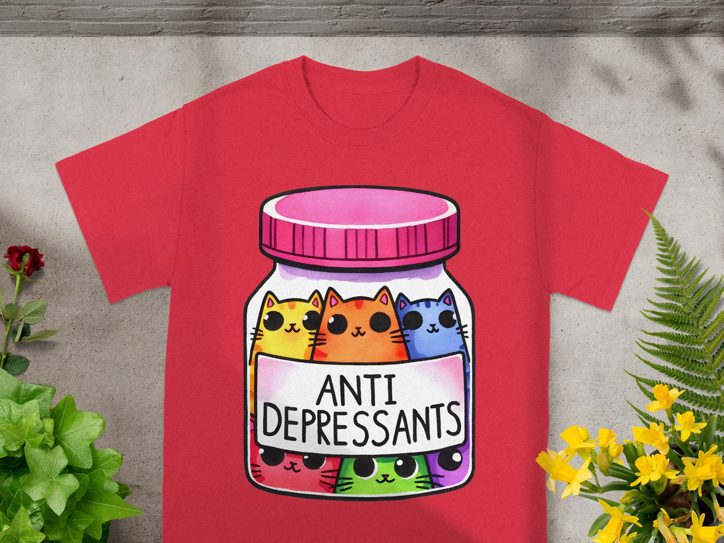 Colorful Anti Depressants Cat Shirt Fun Graphic Tee