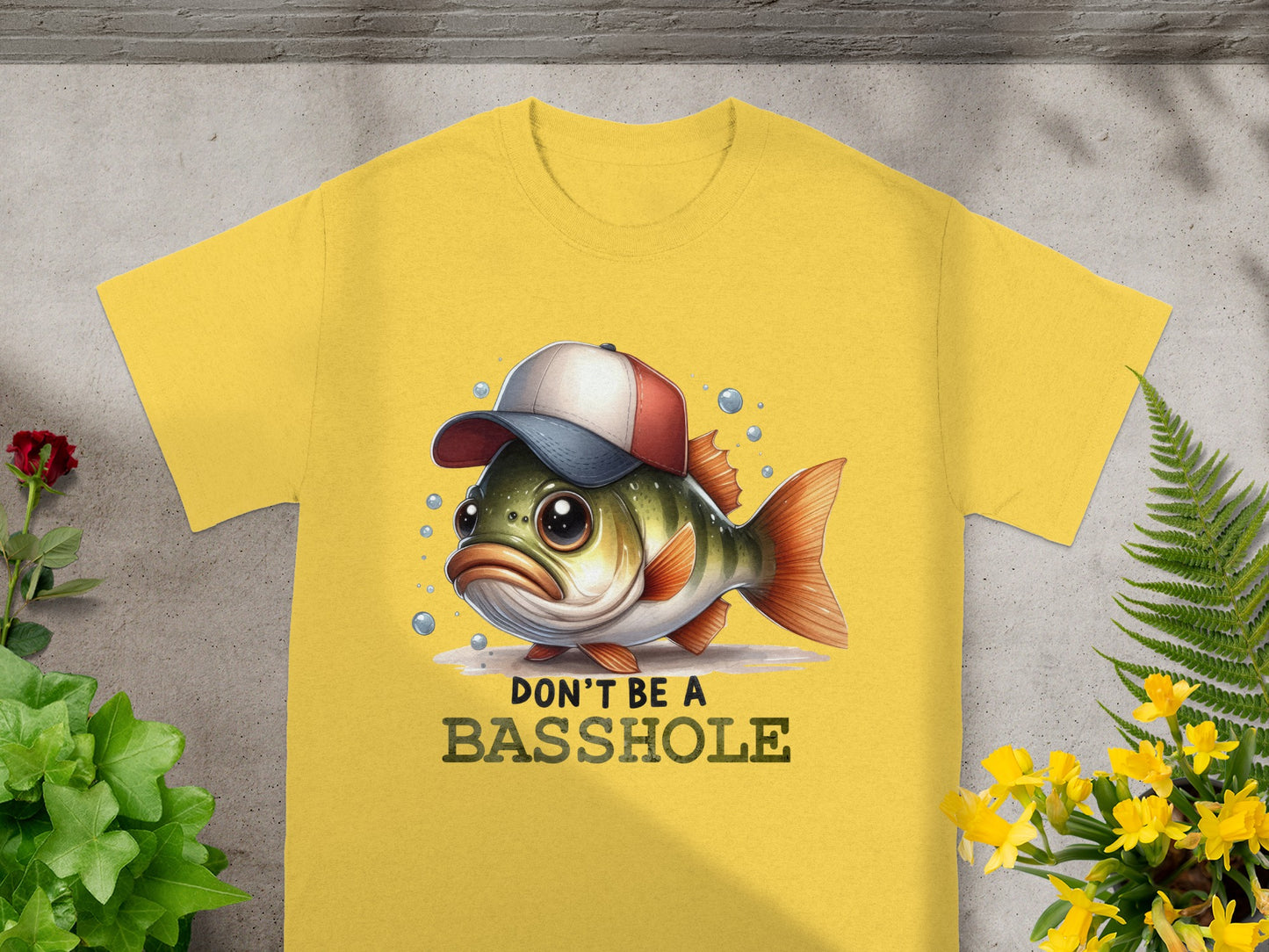 Don't Be A Basshole Fish with Hat Graphic Tee