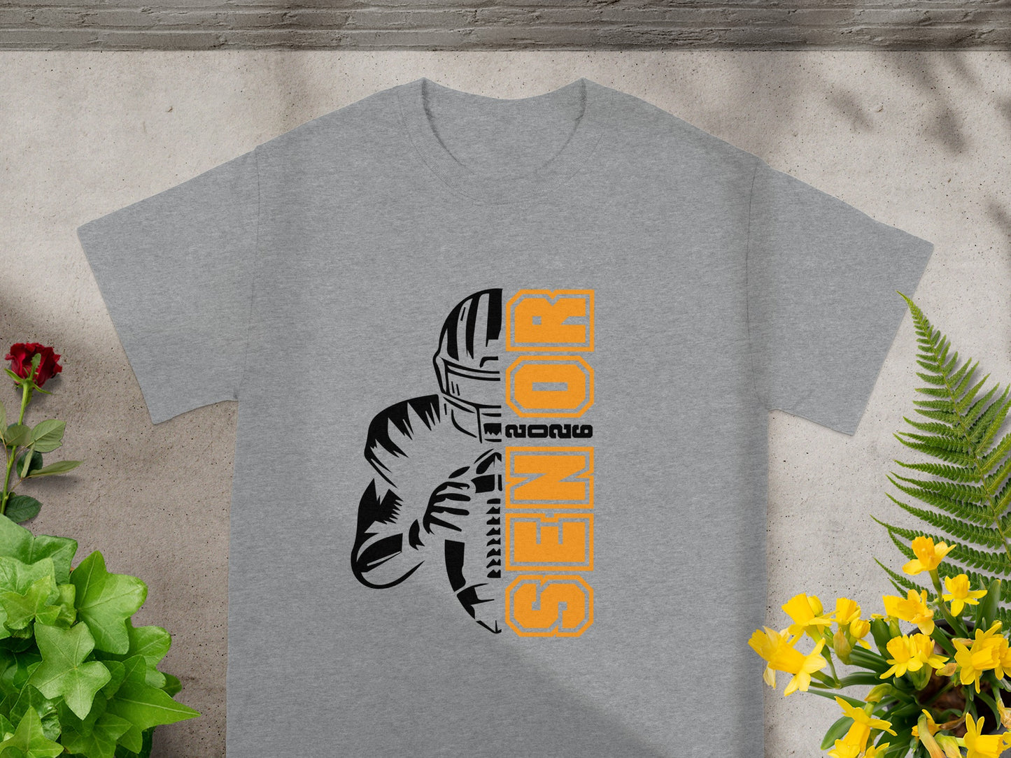 Senior Football Player Design Gray T-Shirt