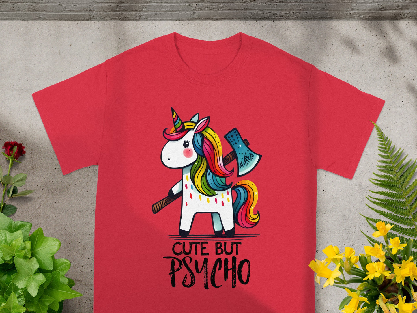 Cute But Psycho Unicorn With Axe Graphic T-shirt