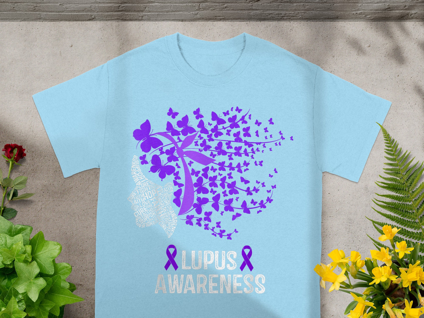 Lupus Awareness Butterfly Design Blue T-Shirt