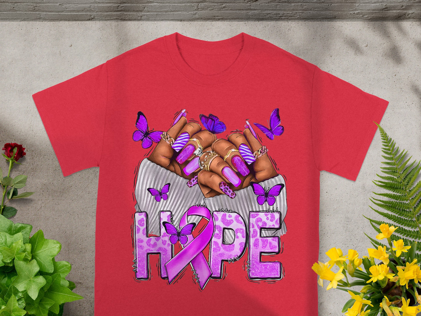 Lavender Hope Pink Ribbon and Butterfly Design T-shirt