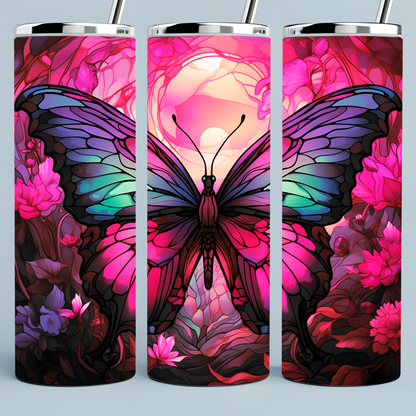 Pink, Black, purple butterfly tumbler