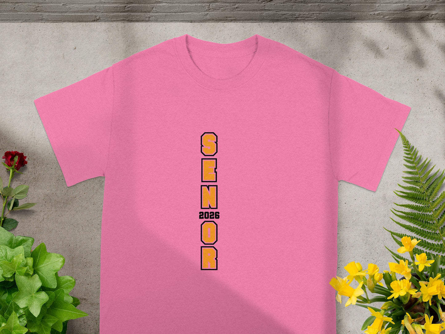Senior 2026 Vertical Text Pink Graphic T-shirt