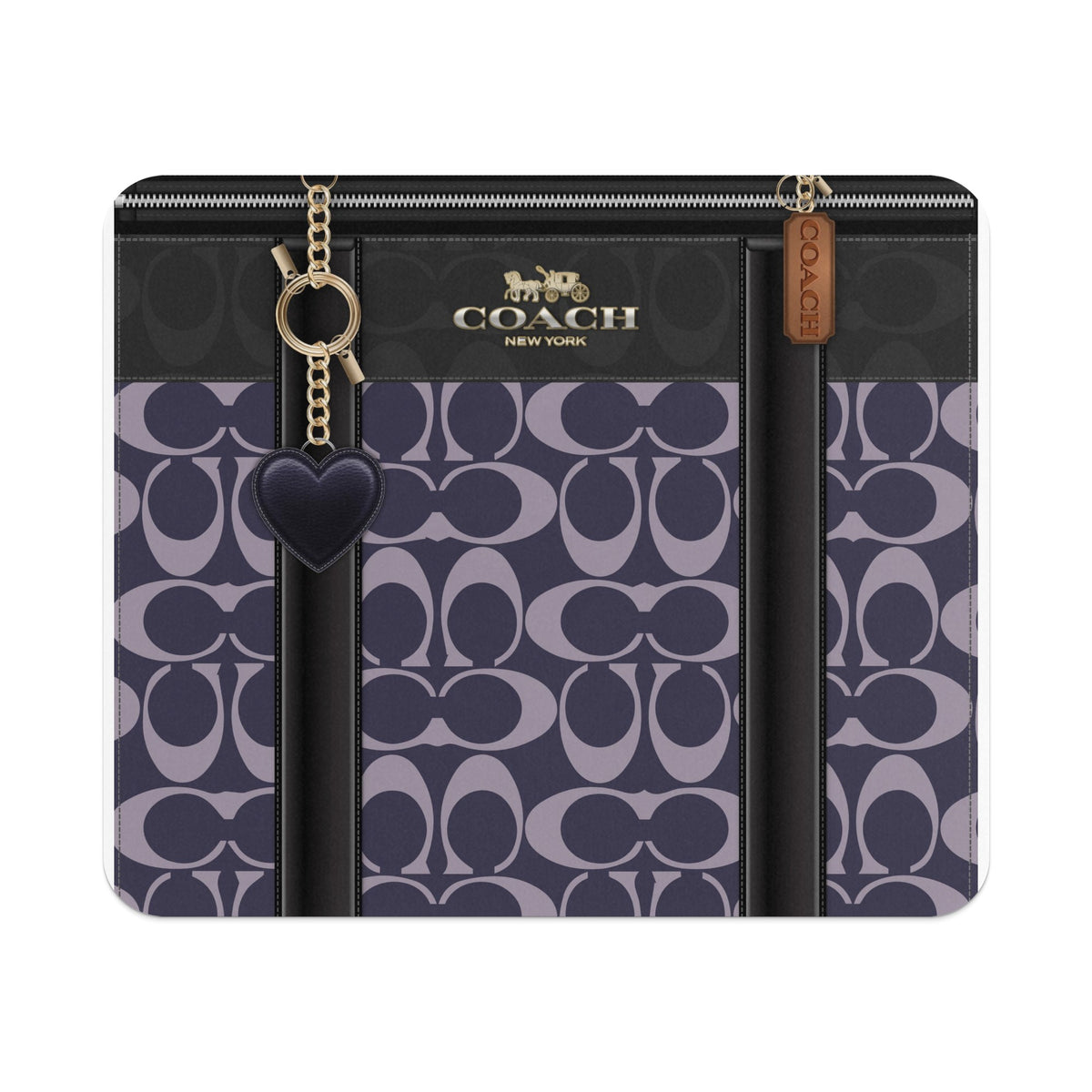 Coach logo pattern wallet with gold chain and heart charm.