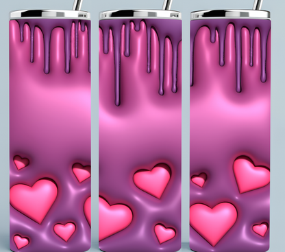 Pink Hearts on Purple 3D Puff