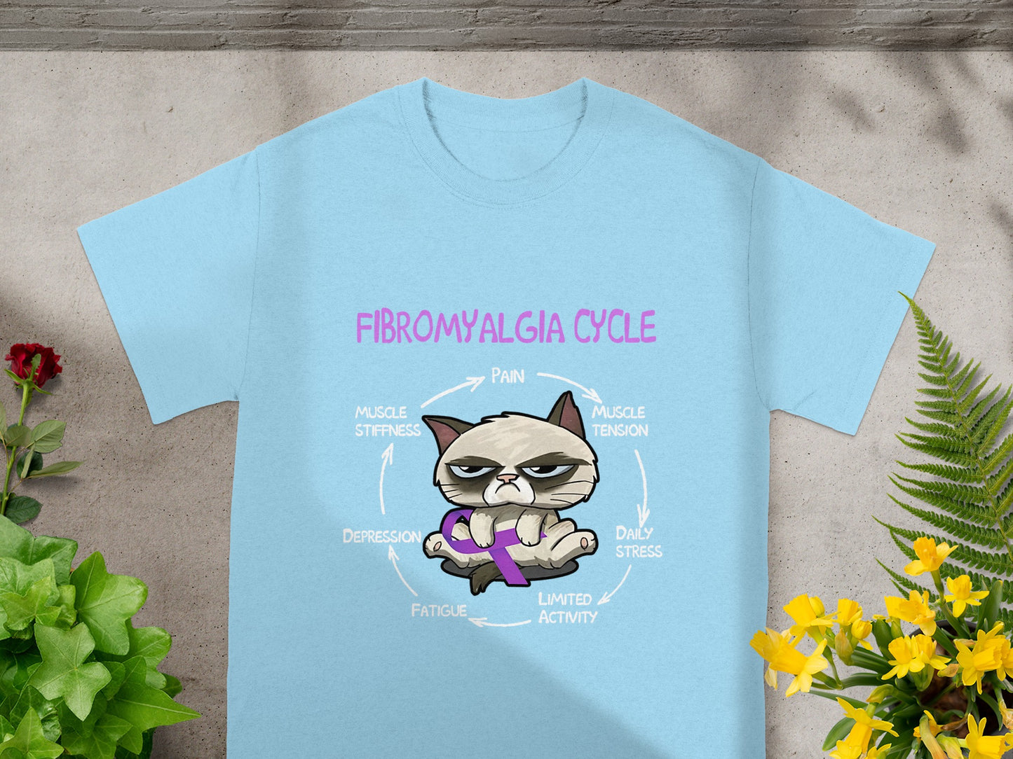 Fibromyalgia Cycle Cat Cartoon Graphic Shirt